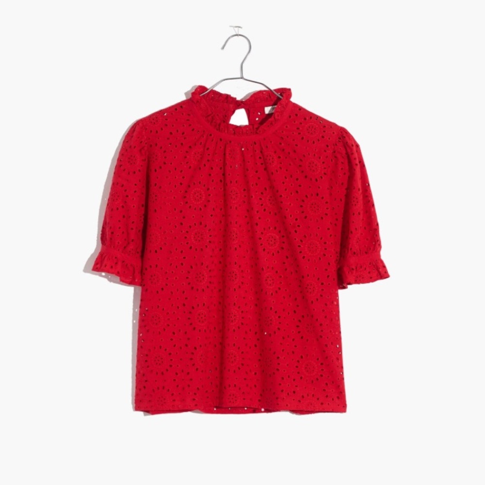 Madewell Eyelet tie neck cotton top